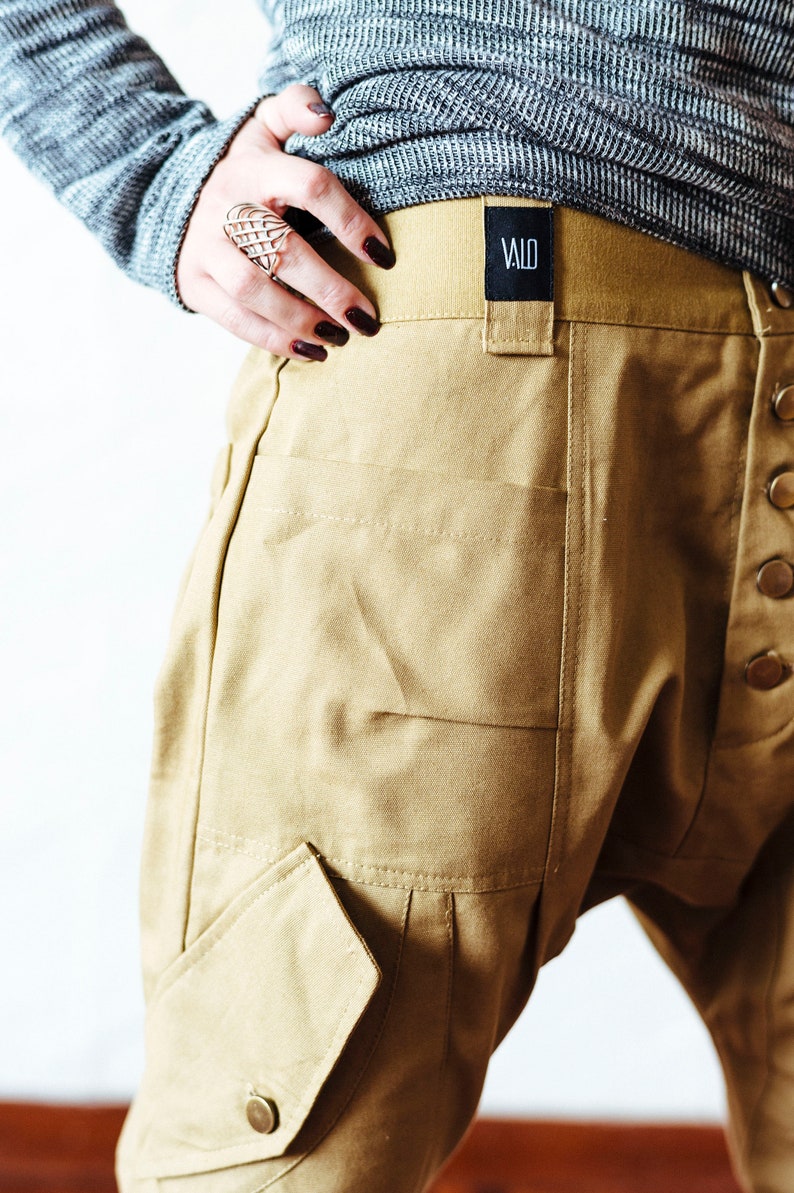 Cargo Haremshose Herren, Hose mit tiefem Schritt, Frühling Herrenbekleidung, Burning Man Kleidung Herren, Cargohose, Hose mit tiefem Schritt, Baggyhose,VALO Golden Brown