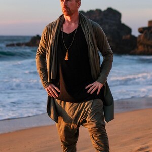 Green Hooded Jedi Robe • Burning Man Festival Outfit • Finnish Design Asymmetric Cardigan image 10