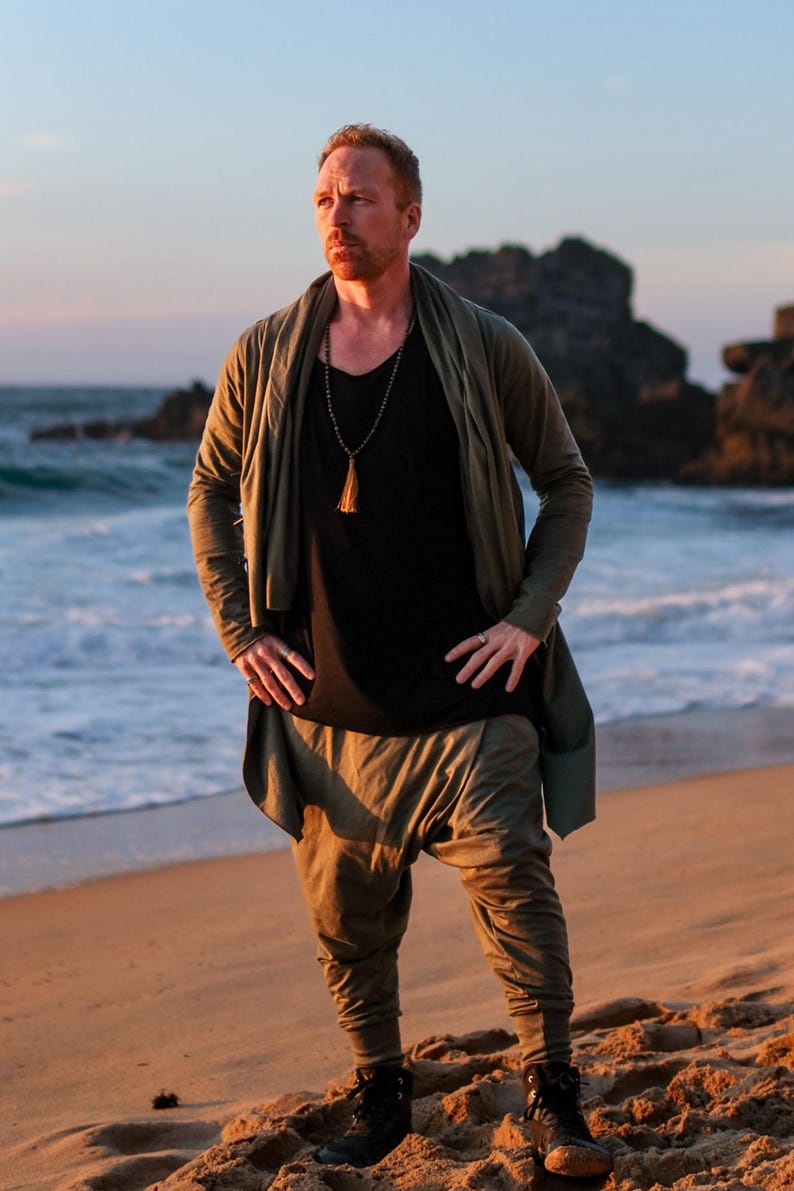 Green Hooded Jedi Robe • Burning Man Festival Outfit • Finnish Design Asymmetric Cardigan image 10