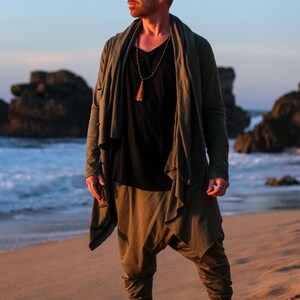 Green Hooded Jedi Robe • Burning Man Festival Outfit • Finnish Design Asymmetric Cardigan image 11
