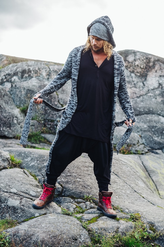 Cardigan lungo top con cappuccio uomo
