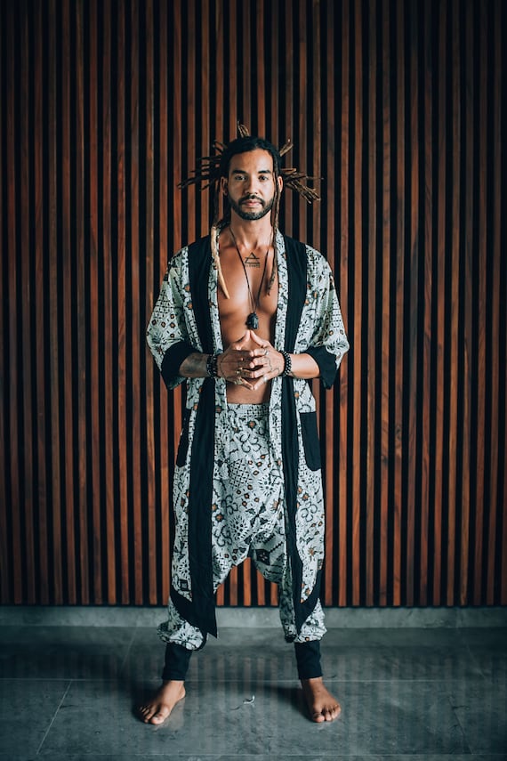 Bohemian Men s Kimono Cardigan for Festivals and Tropics Japanese Inspired Etsy