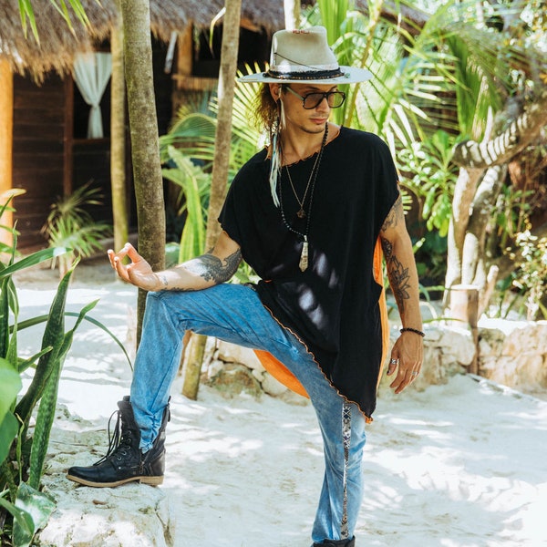 ISO Oversized Tencel Shirt Men: Asymmetric Burning Man Top