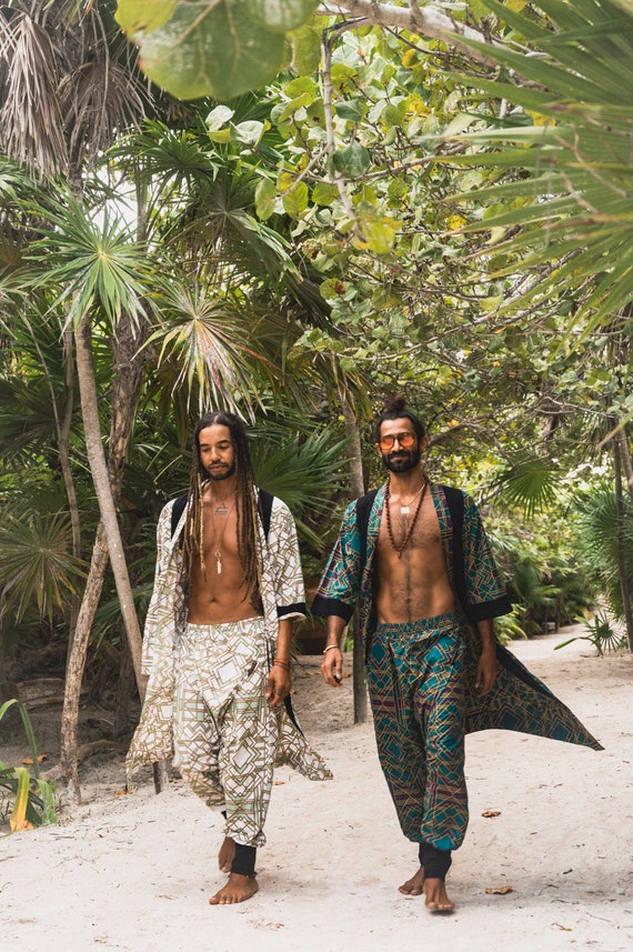 Tunica de mago atuendo de festival para hombre pantalones bohemios con entrepierna caida ropa vikinga para hombre kimono chamanico pantalones haren para hombre ropa de chaman Etsy Espana