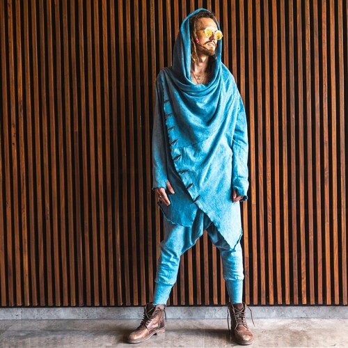 Buy Stonewash Blue Jedi Hoodie Shamanic Robe Dune Outfit Hooded Cardigan Burning Man Outfit Sci fi Outfit Men Clothing Gift for Him Online in India Etsy