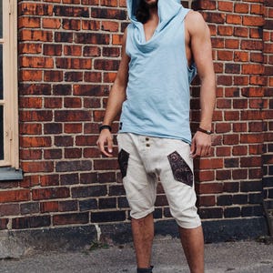 NOMAD Organic Cotton Sleeveless Hoodie: Boho Festival Top Light Blue