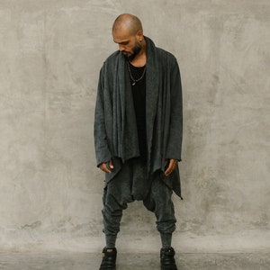 Grey Ninja Pants Men, Dune Clothing, Comfy Harem Pants, Drop Crotch Pants, Baggy Sweatpants, Burning Man Clothing image 5