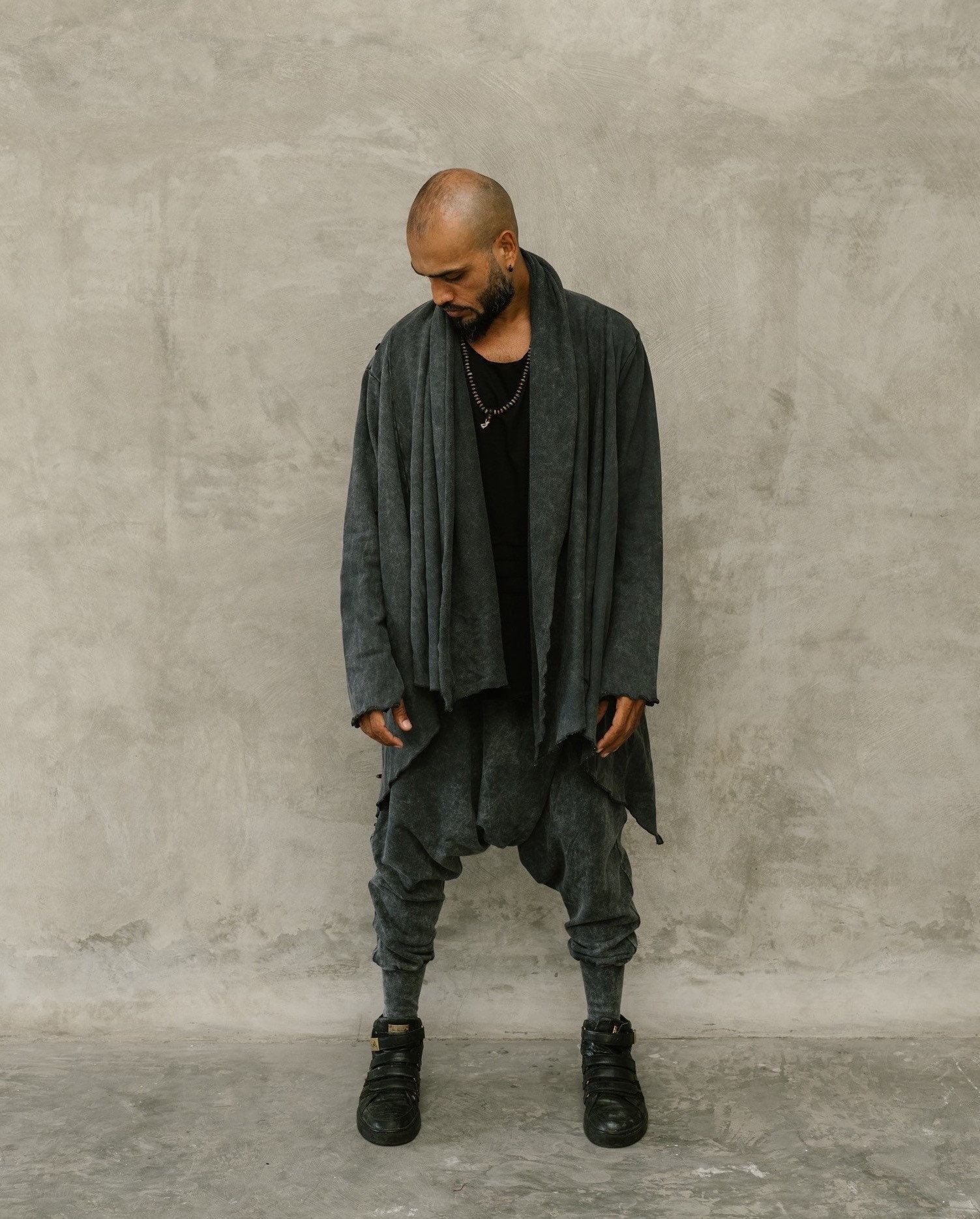 NINJA Stonewashed Grey Harem Pants: Cotton Ninja Samurai Drop