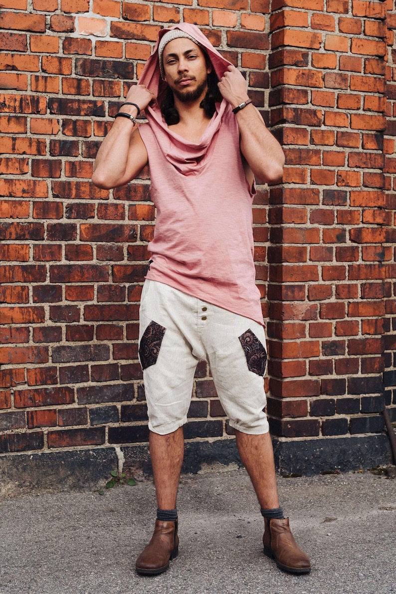 NOMAD Organic Cotton Sleeveless Hoodie: Boho Festival Top Salmon