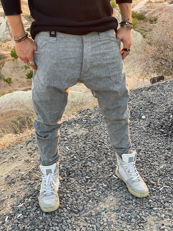 Casual Linen Drop Crotch Trousers With 
