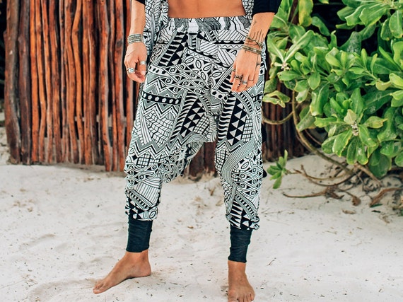 Sarouel a imprime tribal pour hommes Sarouel boheme Pantalon de style japonais pour homme Tenue Burning Man Tenue de plage tropicale Tenue Tulum Etsy France