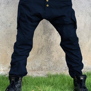 Cargo Haremshose Herren, Hose mit tiefem Schritt, Frühling Herrenbekleidung, Burning Man Kleidung Herren, Cargohose, Hose mit tiefem Schritt, Baggyhose,VALO Navy Blue