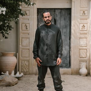 KOKO SHIRT Linen - Oversized Oriental Boho Button Up Shirt / Summer Linen Shirt / Long Linen shirt / Kurta  Linen Shirt / Bohemian style men