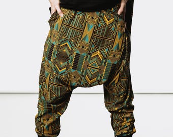 Blue Green Prism Harem Pants: Tencel Sarouel, Festival Rave Wear
