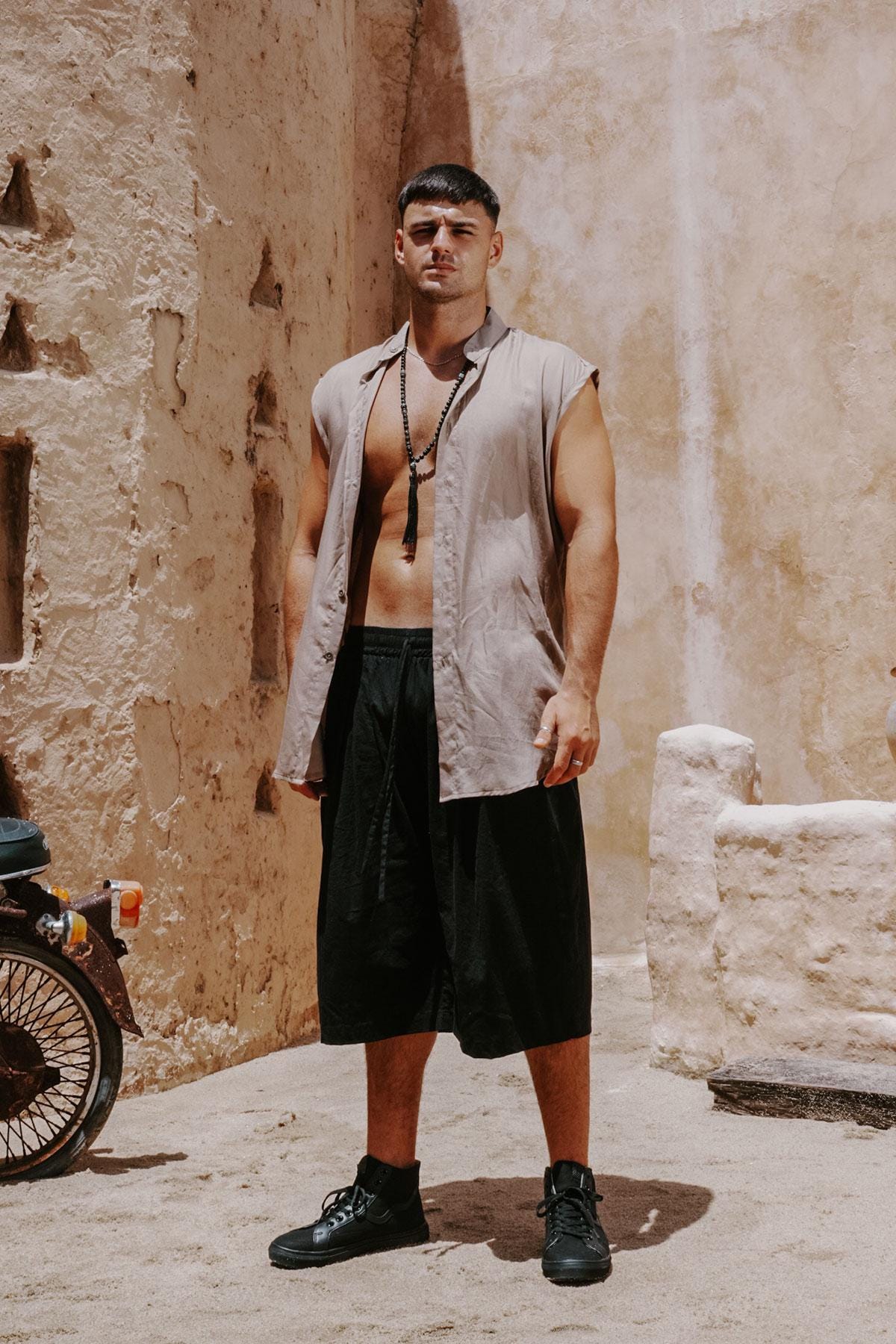Black Cotton Hakama Shorts: Men's Japanese Style Wide Leg Culottes