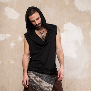 Mouwloze woestijnhoodie, bamboe jedi-top, boho-festivalkleding en milieuvriendelijke kleding