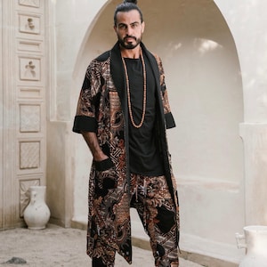 Bali Batik Cotton Kimono Jacket • Artisan Hand-Dyed Outer Layer • VALO Design Oriental Lounge Outfit