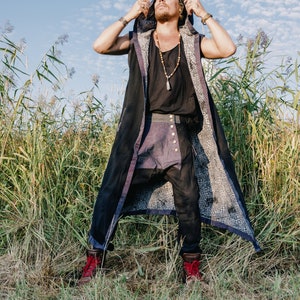 Jedi Cloak Sleeveless, Hoodie Cloak, Burning Man Clothing Men /TAIKA WARRIOR/ Mens Cloak, Burning Man Vest, Ayuhuasca Clothing, Festival image 4