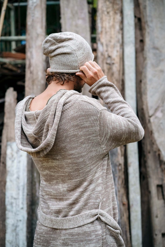 Mens Long Cardigan Kimono Cardigan Jedi Hooded Cardigan Belted Cardigan Burning Man Clothing Fall Cardigan Knitted Cardigan Autumn Etsy UK