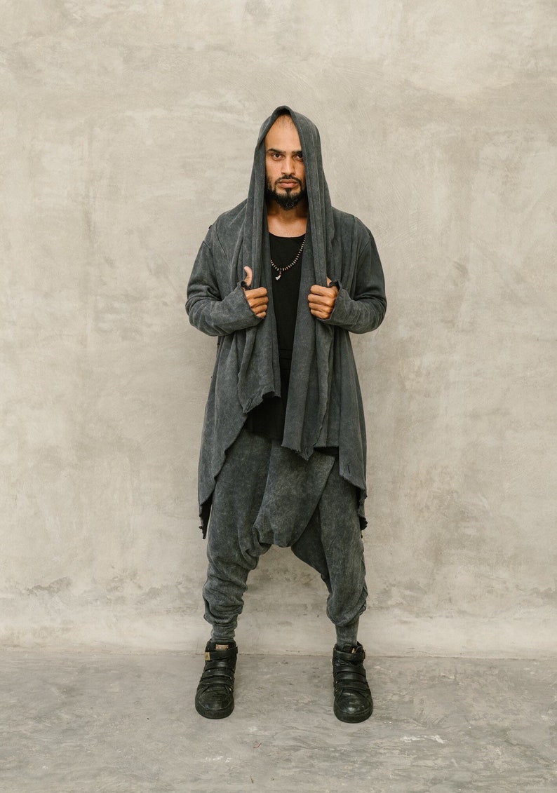Grey Ninja Pants Men, Dune Clothing, Comfy Harem Pants, Drop Crotch Pants, Baggy Sweatpants, Burning Man Clothing image 3