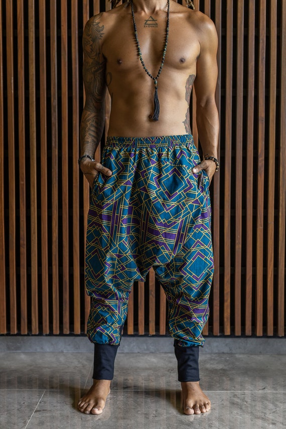 Men s Harem Pants Rave Festival Outfit Psychedelic VALO Spirit Samurai Pants Ninja Pants Blue Gold Outfit Etsy UK