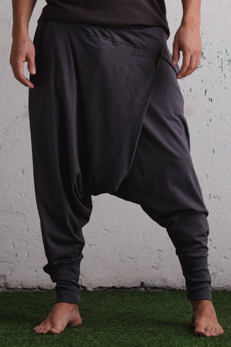 Harem Pants Men, Ninja Pants, Samurai Pants, Mens Drop Crotch Pants, Burning Man Clothing Men, Yoga Pants, Extravagant Pants, Goa, Gift men image 3