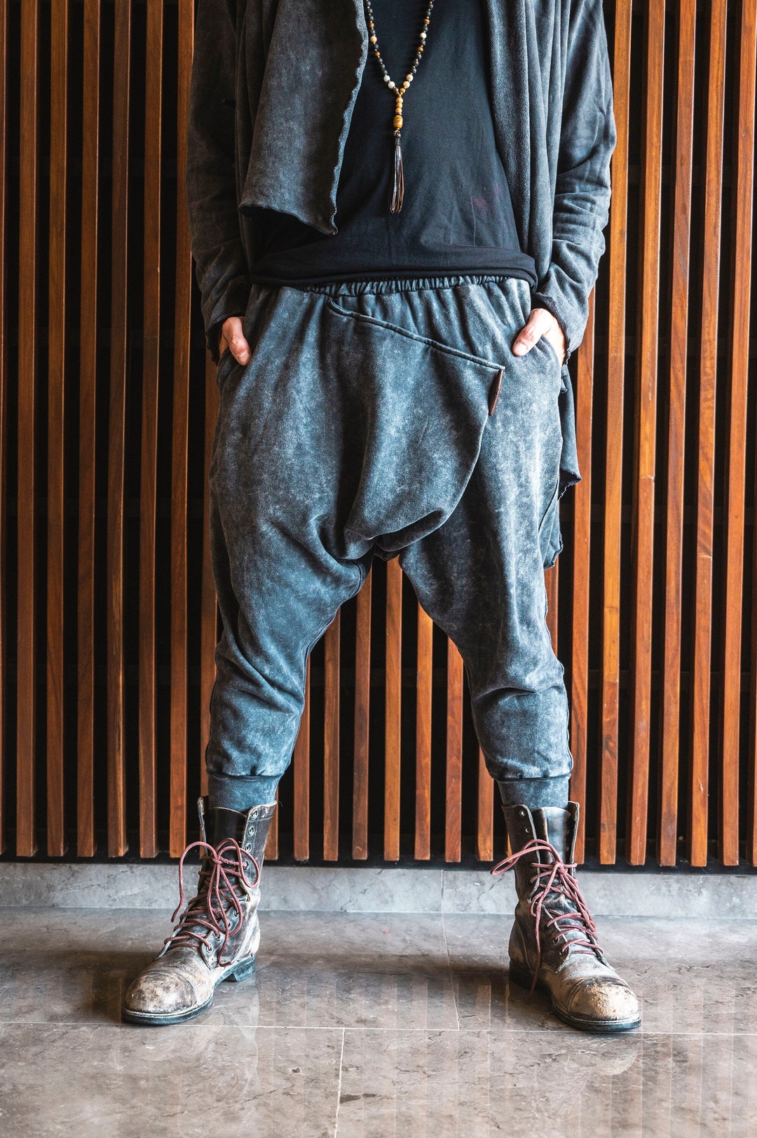 Dune Clothing: Grey Ninja Pants Men, Comfy Harem Pants Dune Clothing: Grey Ninja Pants Men, Comfy Harem Pants