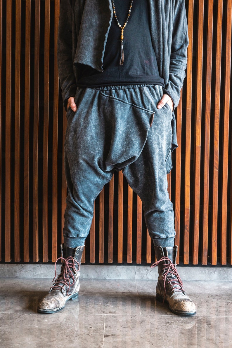 Grey Ninja Pants Men, Dune Clothing, Comfy Harem Pants, Drop Crotch Pants, Baggy Sweatpants, Burning Man Clothing image 1