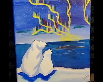 Eisbären unter den Polarlichtern