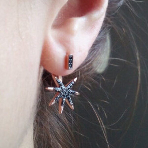 Star Ear Cuff, Trend Ear Cuff, Bridal Earcuff, Stone Earcuff, Bride Ear Cuff, Star Ear Jacket, Dainty, Silver Earcuff