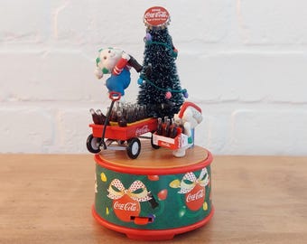 Coca-Cola ENESCO クリスマス オーナメント Vintage Enesco Coca Cola Coke Mini Action Musical Christmas