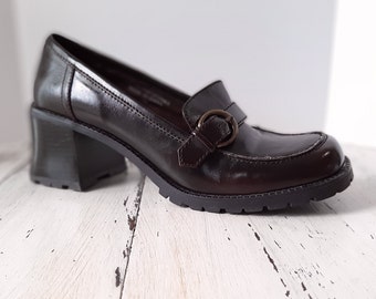 black leather chunky loafers womens