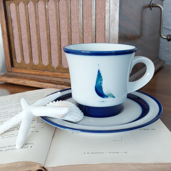 Noritake Stoneware Running Free Teacup and Saucer • Vintage Cup and Saucer • Sailboat Sailing • Cottagecore Beach House