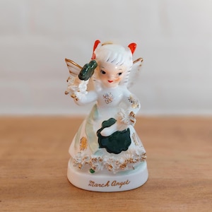 Vintage Napco March Angel Figurine: St. Patrick&#39;s Day Decor