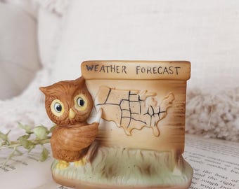 Vintage 1977 Enesco Porcelain Weather Forecast Owl • Owl Figurine • E- 9245 • Enesco Owl • Porcelain Figurine • Enesco Owl Weather Forecast