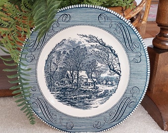 Currier & Ives Ironstone Plate Royal China • The Old Grist Mill Blue and White Plate • Ironstone Plate • Replacement Plate