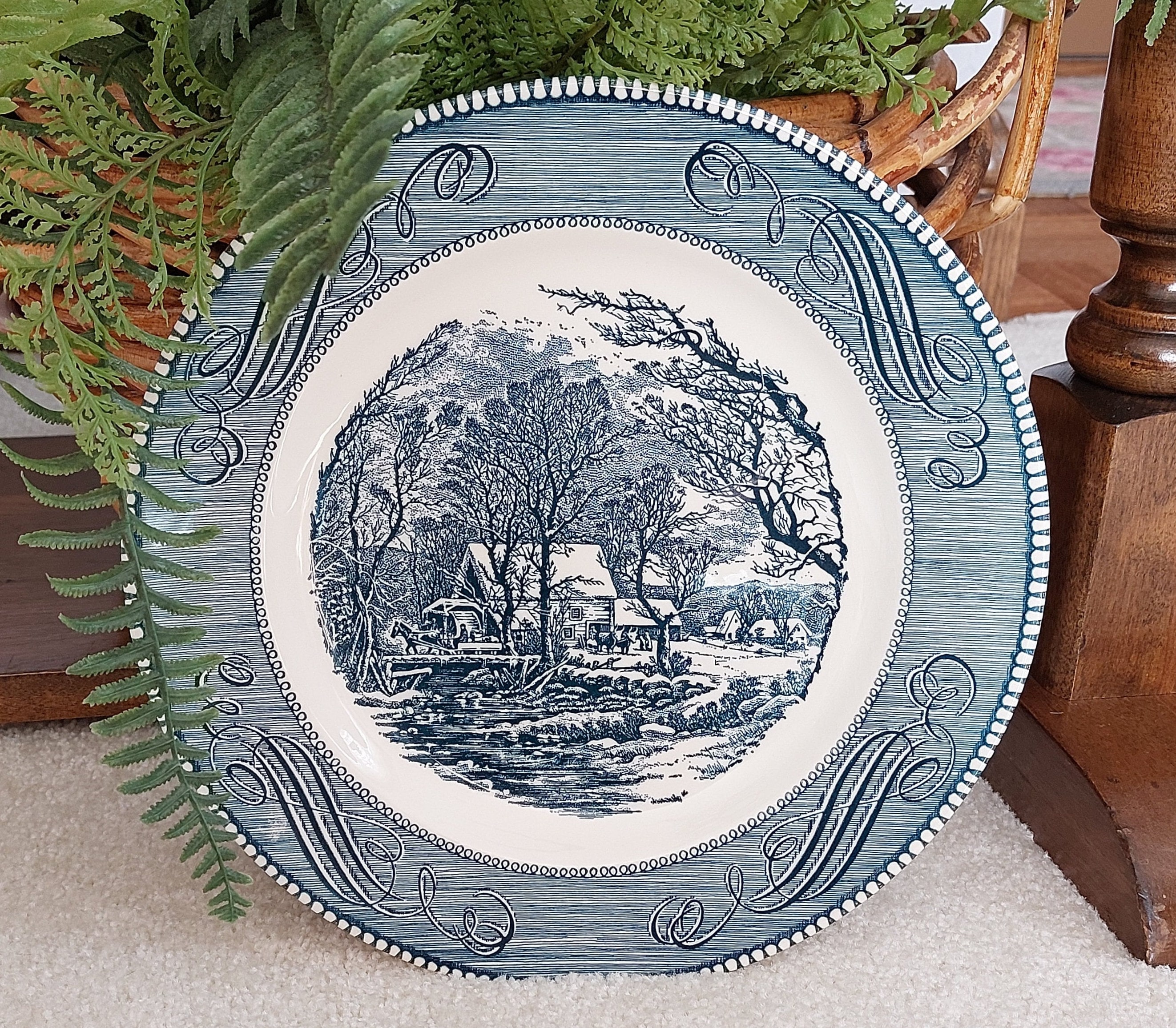 Currier Ives Ironstone Plate Royal China the Old Grist Mill Blue and White Plate Ironstone Plate Replacement Plate Etsy