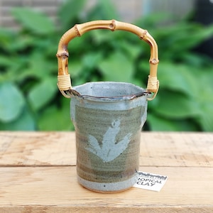 Hand Thrown Stoneware Vase with Bamboo Handle: Honolulu Tropical Clay Pottery