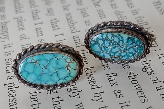 Vintage Silver and Turquoise Screw Back Earrings … - image 6