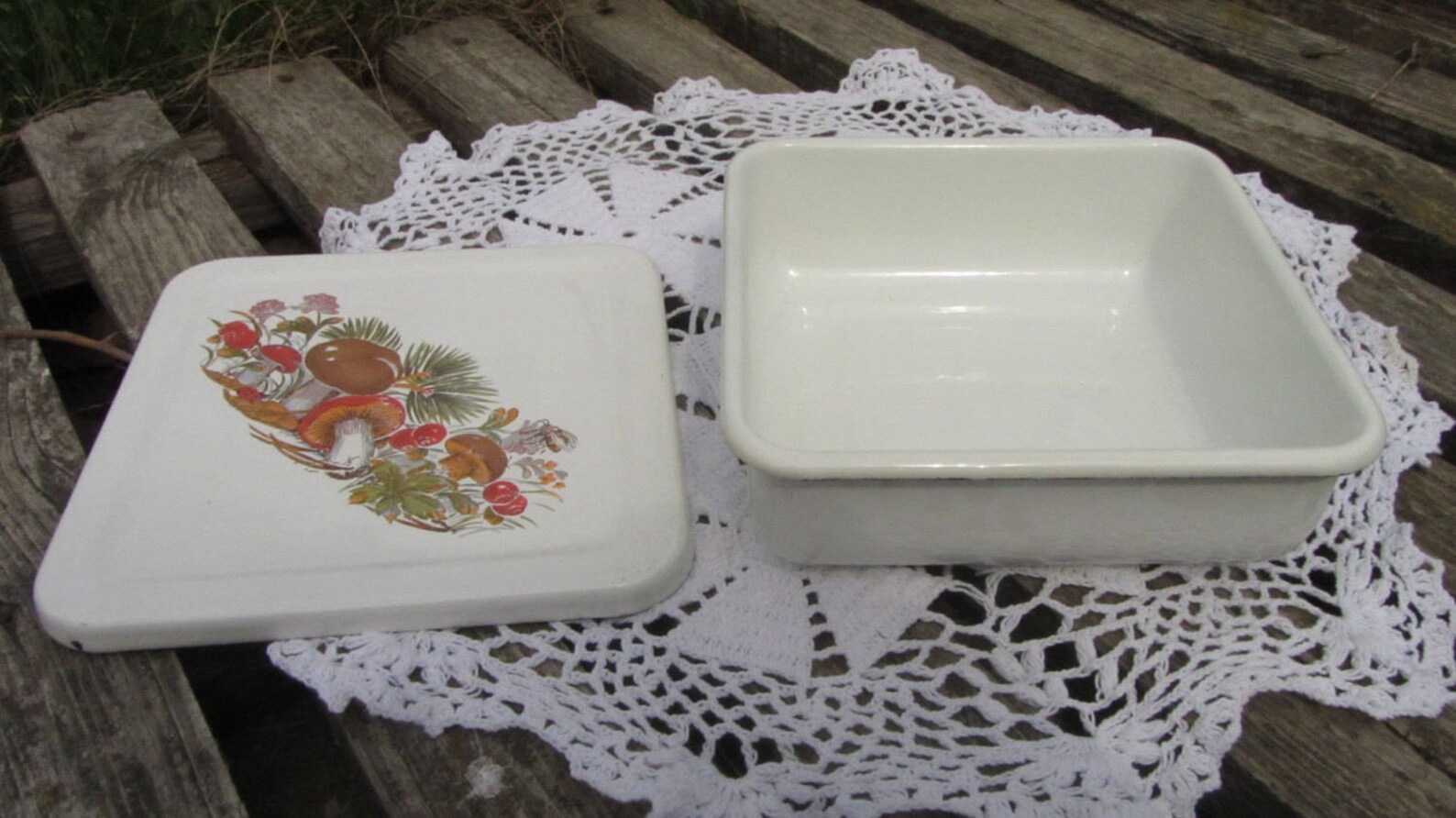 Square metal dishes. Antique enamel bakeware Decorative dish Etsy