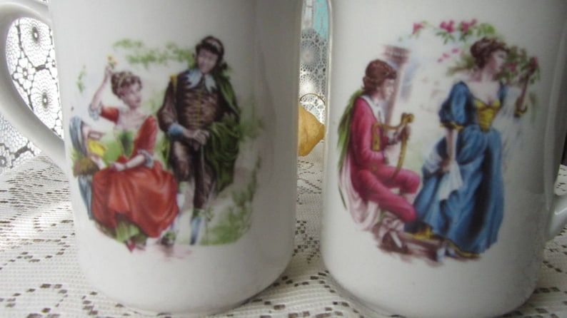 Set of two vintage tea cups fairy tale design Ceramic mugs set two cups tea set gift kitchen decor tea ceremony folklore style tea cup