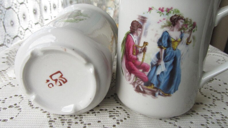 Set of two vintage tea cups fairy tale design Ceramic mugs set two cups tea set gift kitchen decor tea ceremony folklore style tea cup