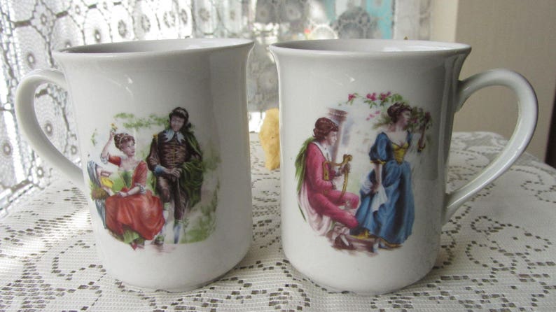 Set of two vintage tea cups fairy tale design Ceramic mugs set two cups tea set gift kitchen decor tea ceremony folklore style tea cup