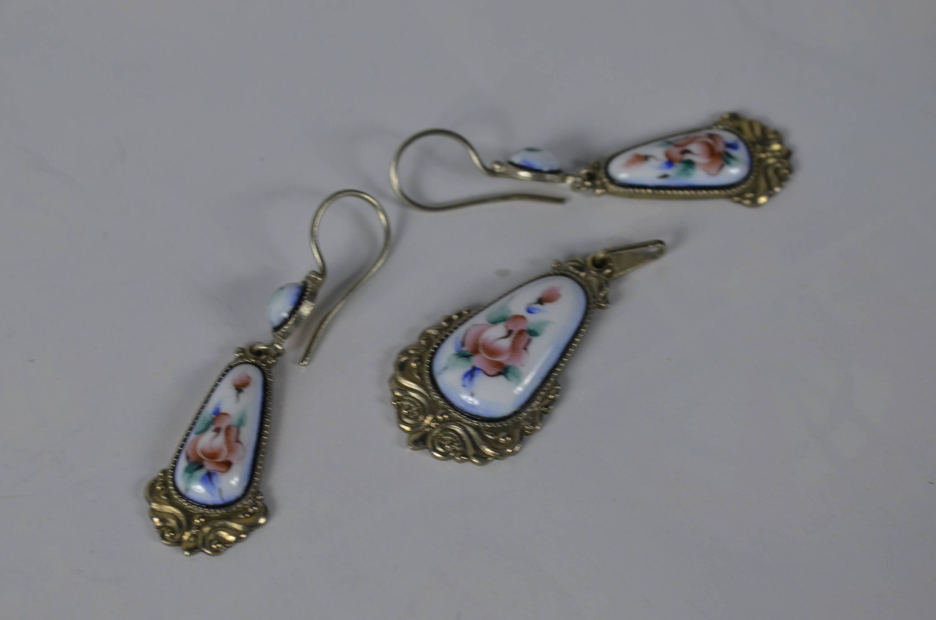 Earrings Plus Pendant Set Hand Painted Porcelain Jewelry Set Etsy
