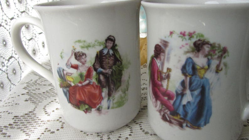 Set of two vintage tea cups fairy tale design Ceramic mugs set two cups tea set gift kitchen decor tea ceremony folklore style tea cup
