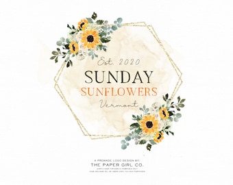 sunflower logo, florist logo, floral logo, premade logo, beauty logo, hair salon logo, event planner logo, wedding logo, home decor logo