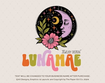 Celestial Moon and Stars Premade Logo Design, Floral Mystical Branding, Cosmic Boho Business Identity, Esoteric Logo Design