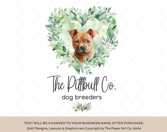 Watercolor Pittbull Dog Logo Design | Premade Animal Logo