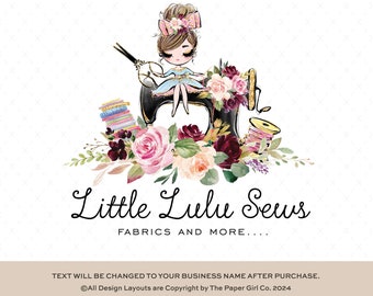 Watercolor Sewing Machine Logo | Custom Craft Business Branding