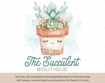 succulent plant logo Succulents Logo Plants Shopify Home Decor Organic Photography Boho Hippie  Simple Minimalistic Watercolor Yoga Clothing Jewelry Boutique Blog